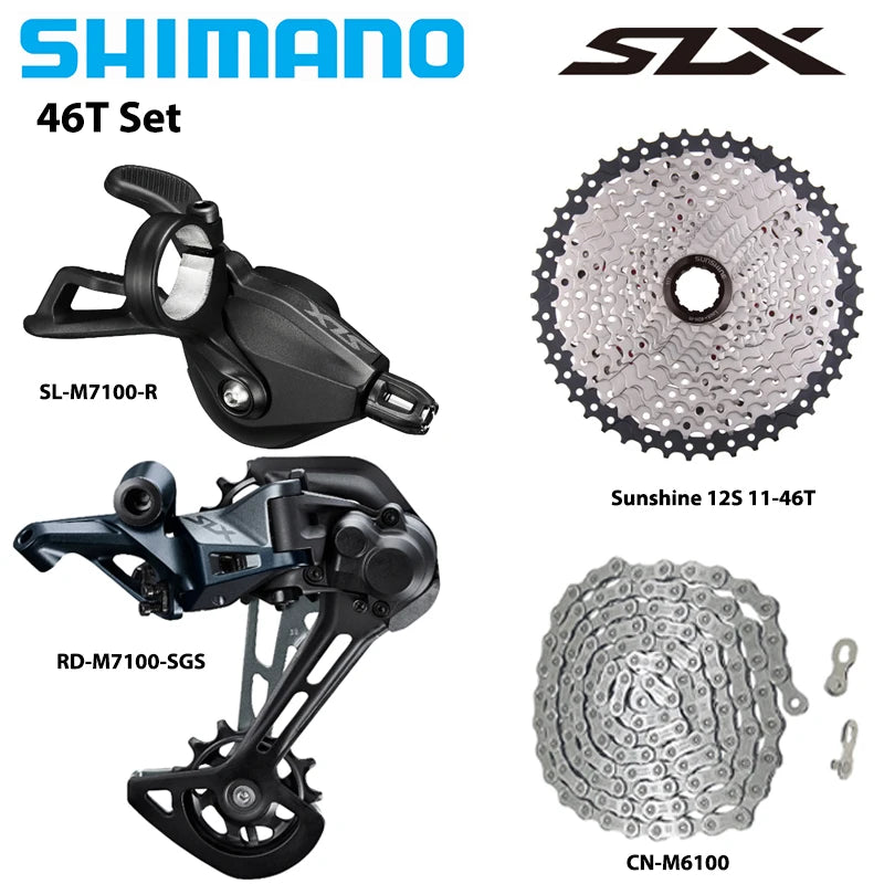 Shimano Deore SLX M7100 12-Speed MTB Groupset - M6100 Derailleur, Shifter, Chain & Sunshine HG Cassette