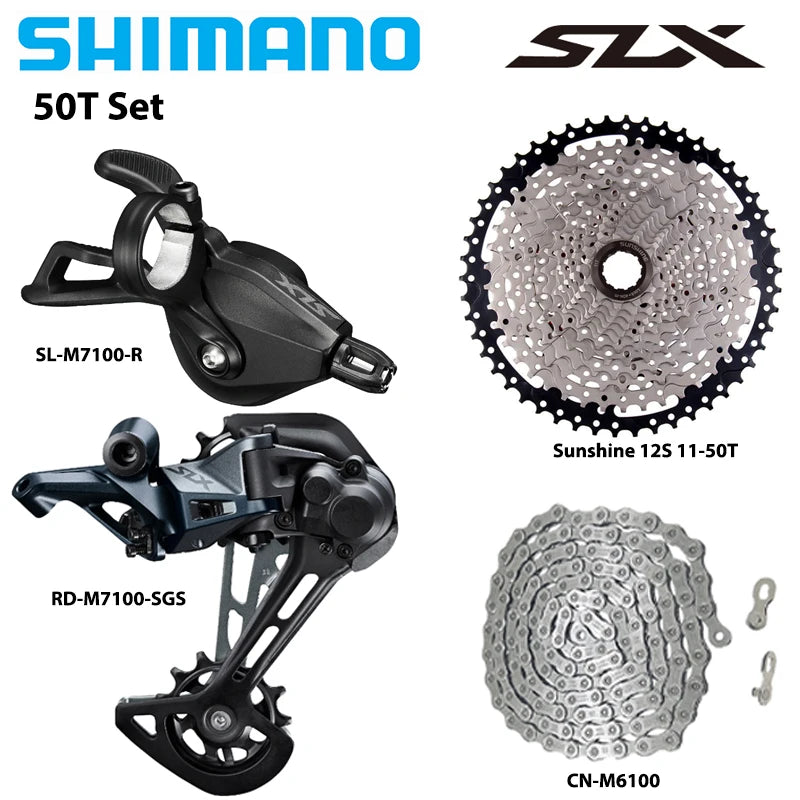 Shimano Deore SLX M7100 12-Speed MTB Groupset - M6100 Derailleur, Shifter, Chain & Sunshine HG Cassette