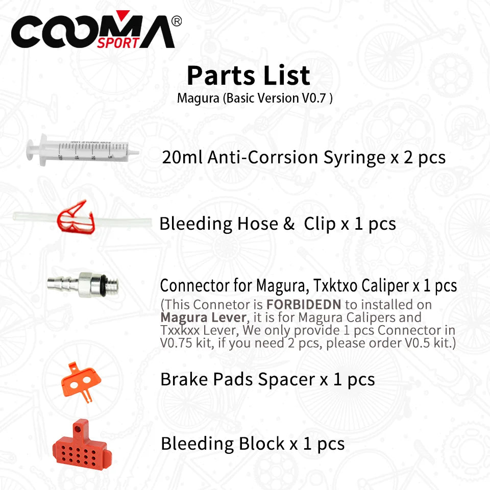 Bicycle Hydraulic Brake Bleed Kit for Magura MT Hydraulic Brake System, Basic Kit V 0.5/V0.7